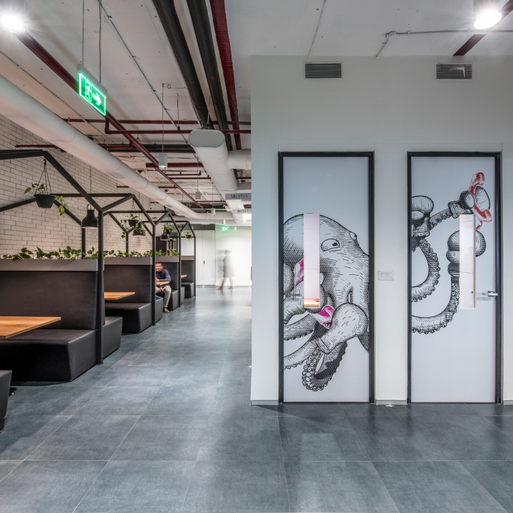 A creative and inspiring office environment with a focus on employee comfort and well-being