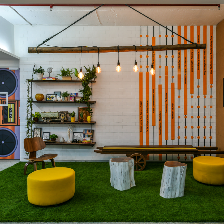 A creative and comfortable break room designed to encourage employee well-being