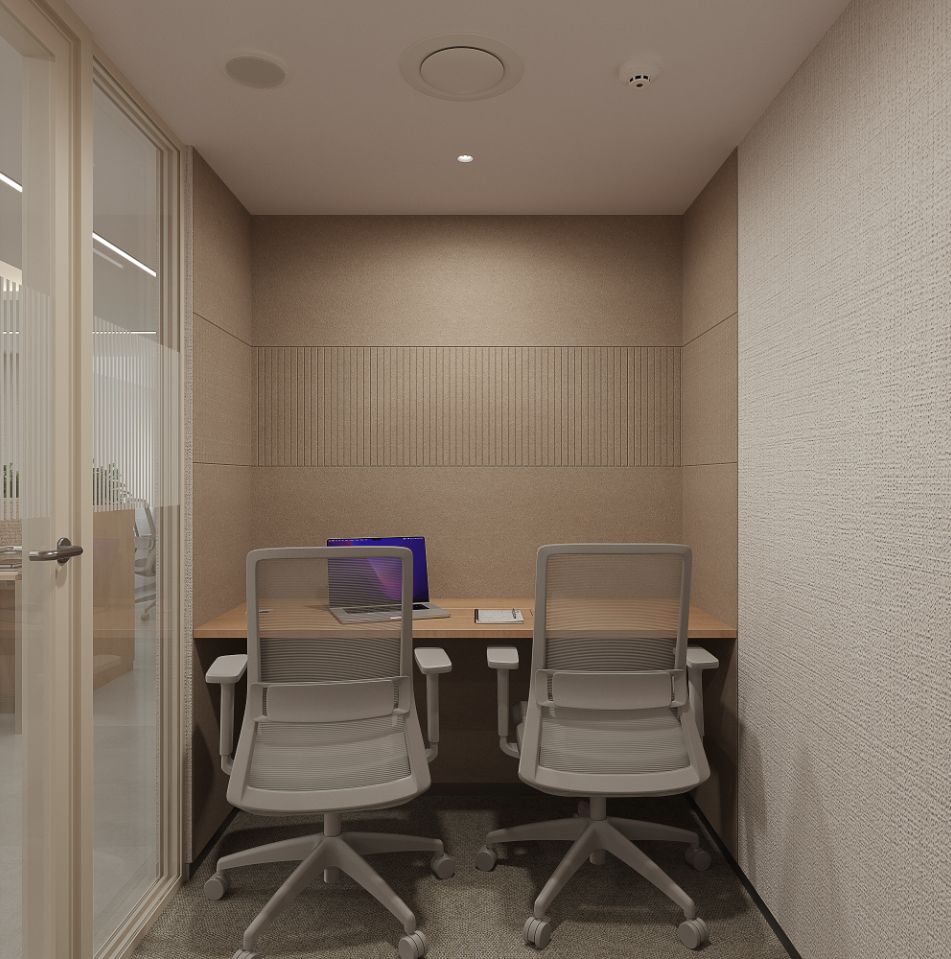 A private office cubicle designed for individual work or small meetings